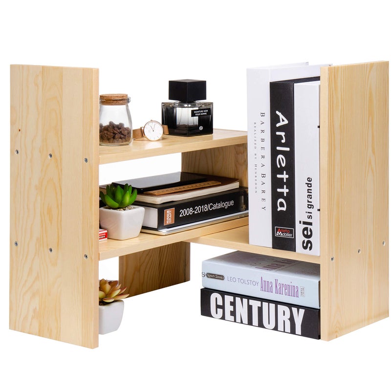 VERGOODR Desktop Organizer Office Storage Rack Adjustable Natural Wood Display Book Shelf Stand Rack Wood Caddy Desk Organizer Set Office Storage Expandable Tabletop - Image 3